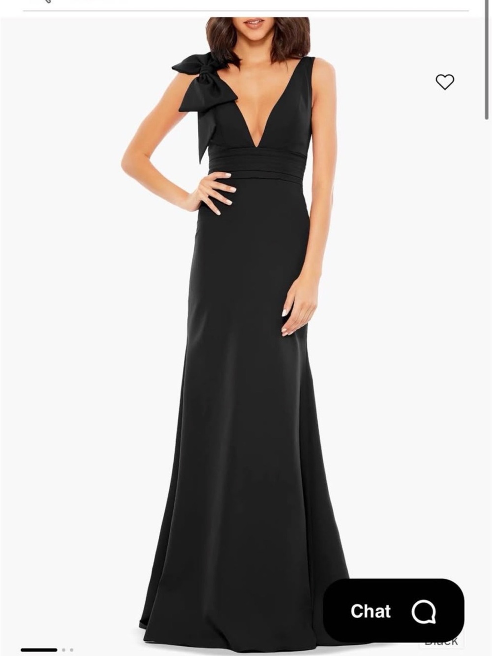 Mac Duggal Black One-Shoulder Bow V-Neck Evening Dress